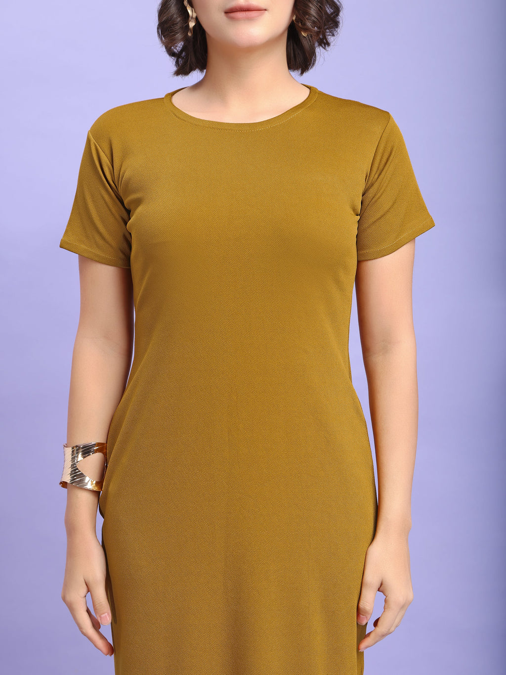 Bodycon Knee Length Regular Sleeves Round Neck Solid Dress