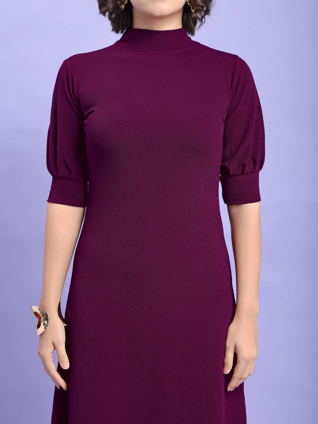 Lycra Blend Fit Flared Elbow Sleeve Dress