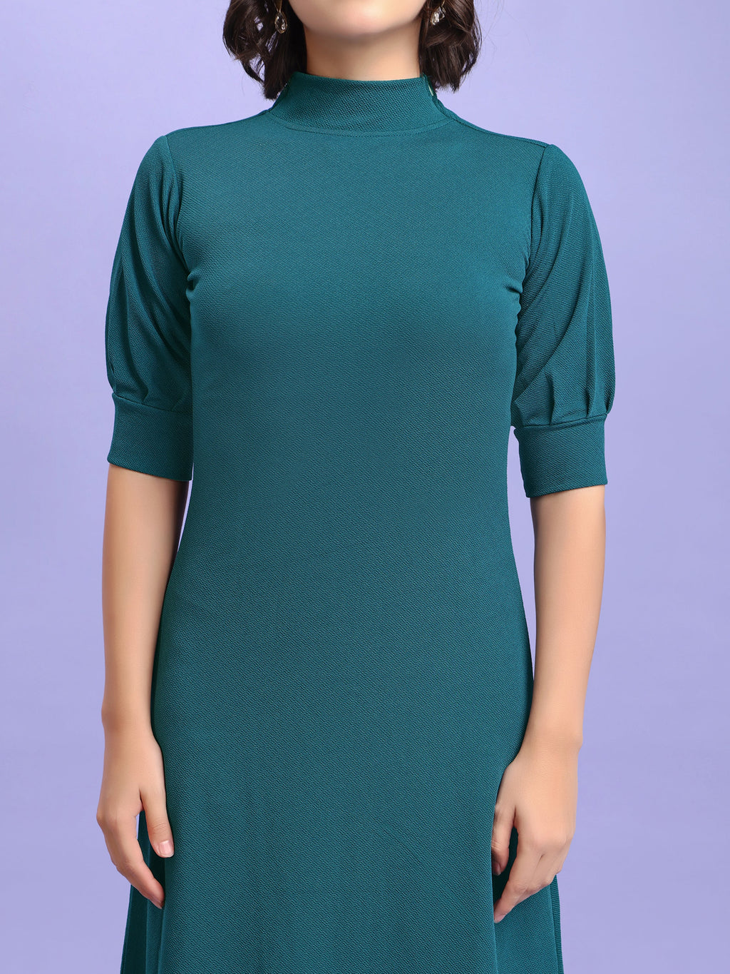 Lycra Blend Fit Flared Elbow Sleeve Dress