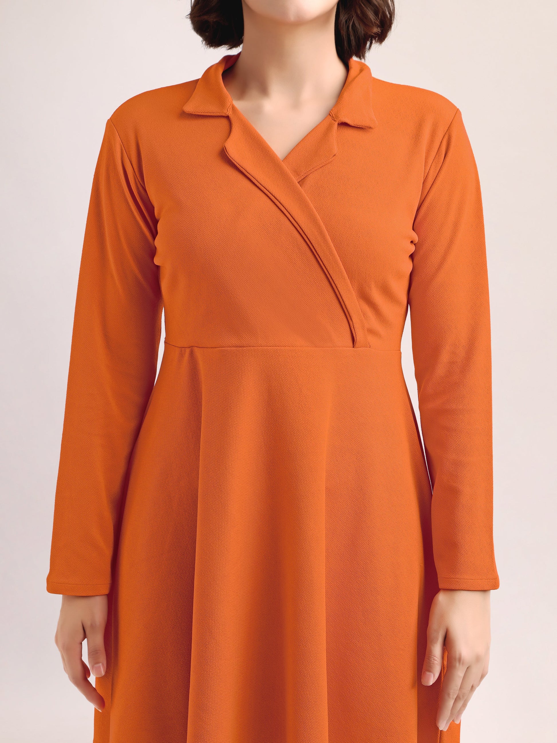 Fit and Flare Mini/Short Regular Sleeves Mandarin Collar Solid Dress