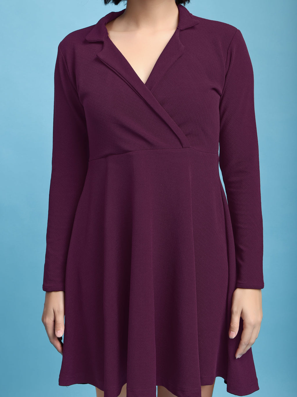 Fit and Flare Mini/Short Regular Sleeves Mandarin Collar Solid Dress