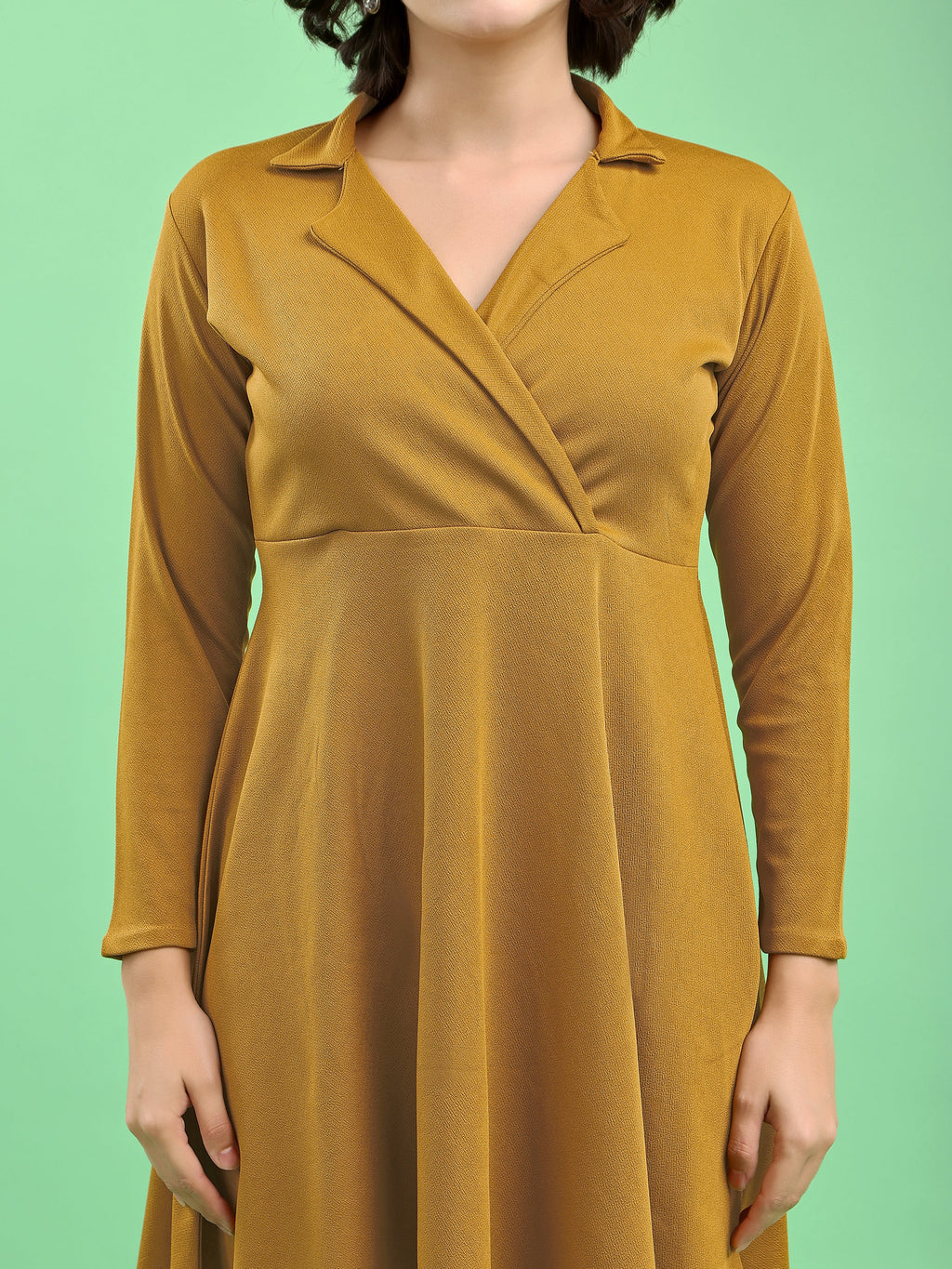 Fit and Flare Mini/Short Regular Sleeves Mandarin Collar Solid Dress