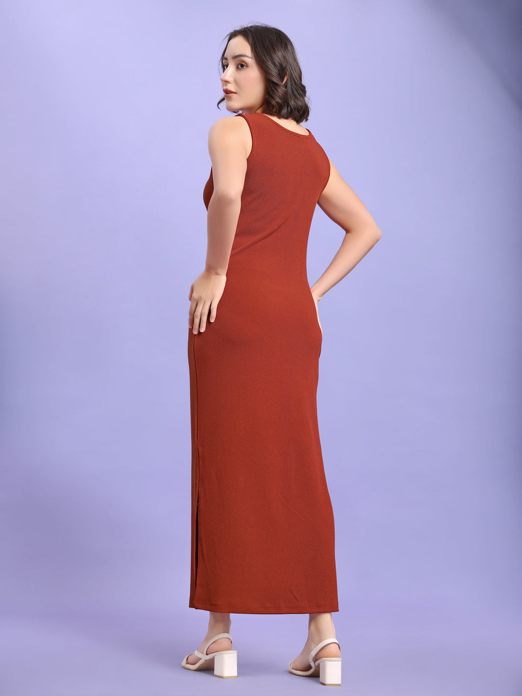 Bodycon Maxi Length Sleeveless Round Neck Solid Dress