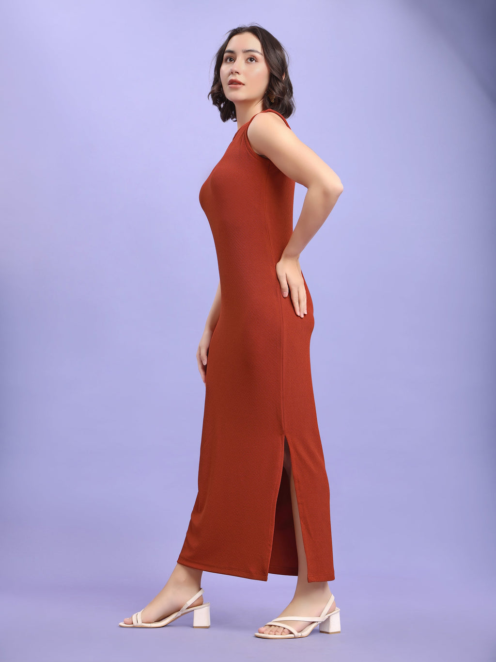 Bodycon Maxi Length Sleeveless Round Neck Solid Dress