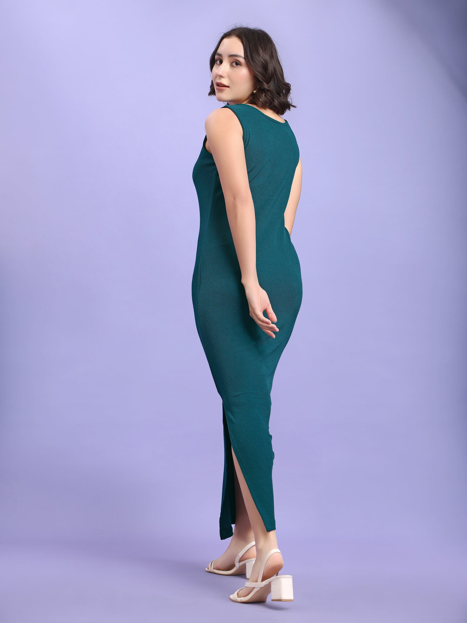 Bodycon Maxi Length Sleeveless Round Neck Solid Dress