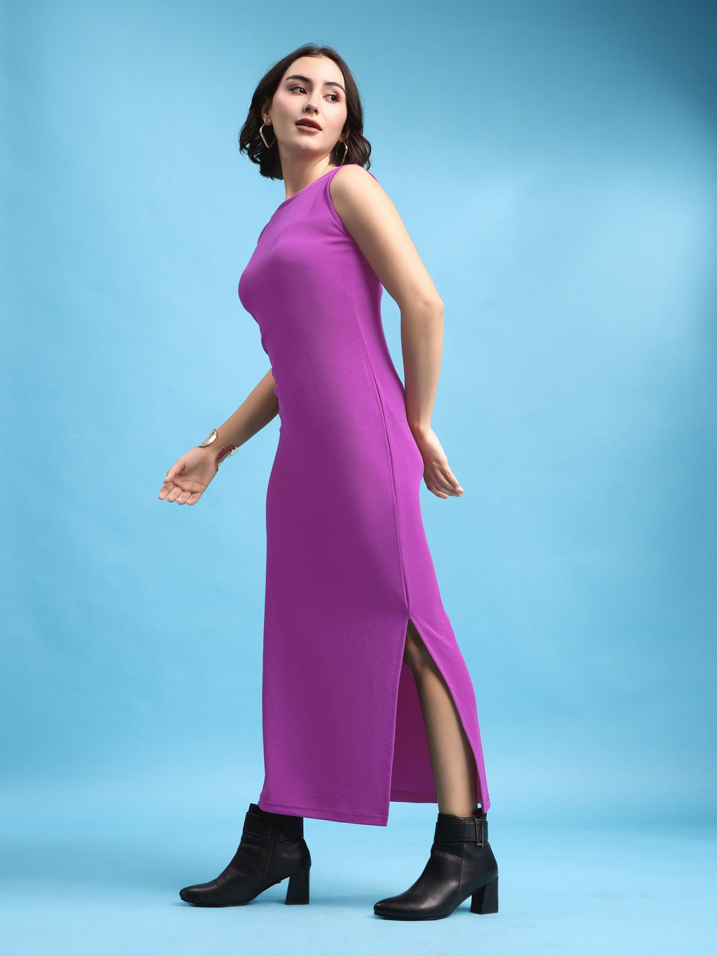 Bodycon Maxi Length Sleeveless Round Neck Solid Dress