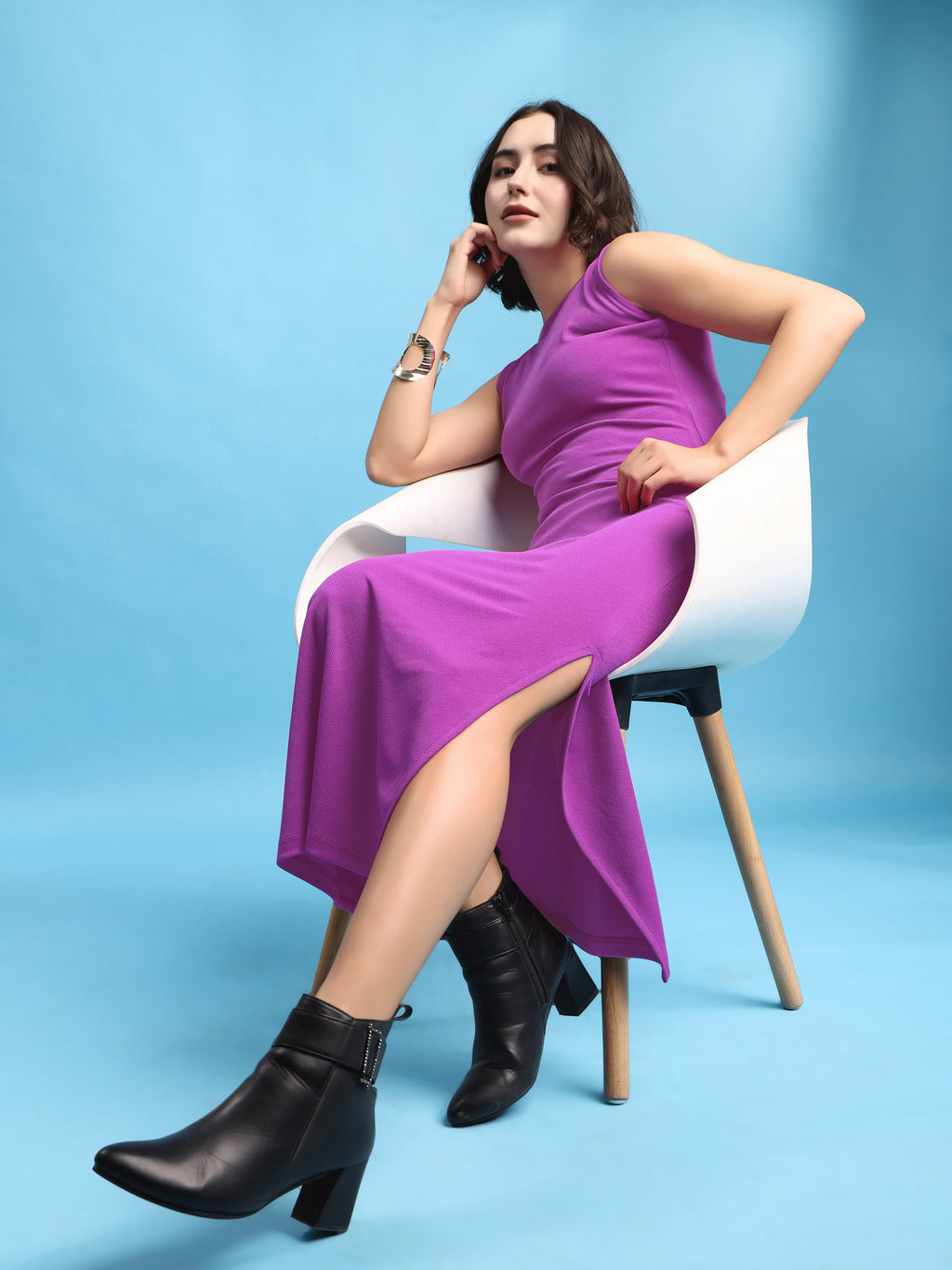 Bodycon Maxi Length Sleeveless Round Neck Solid Dress