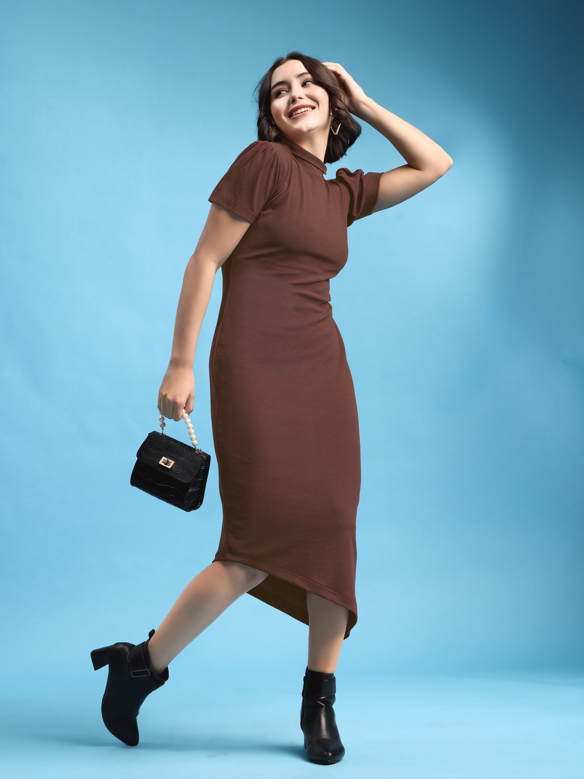 Bodycon Puff Sleeve Solid Dress