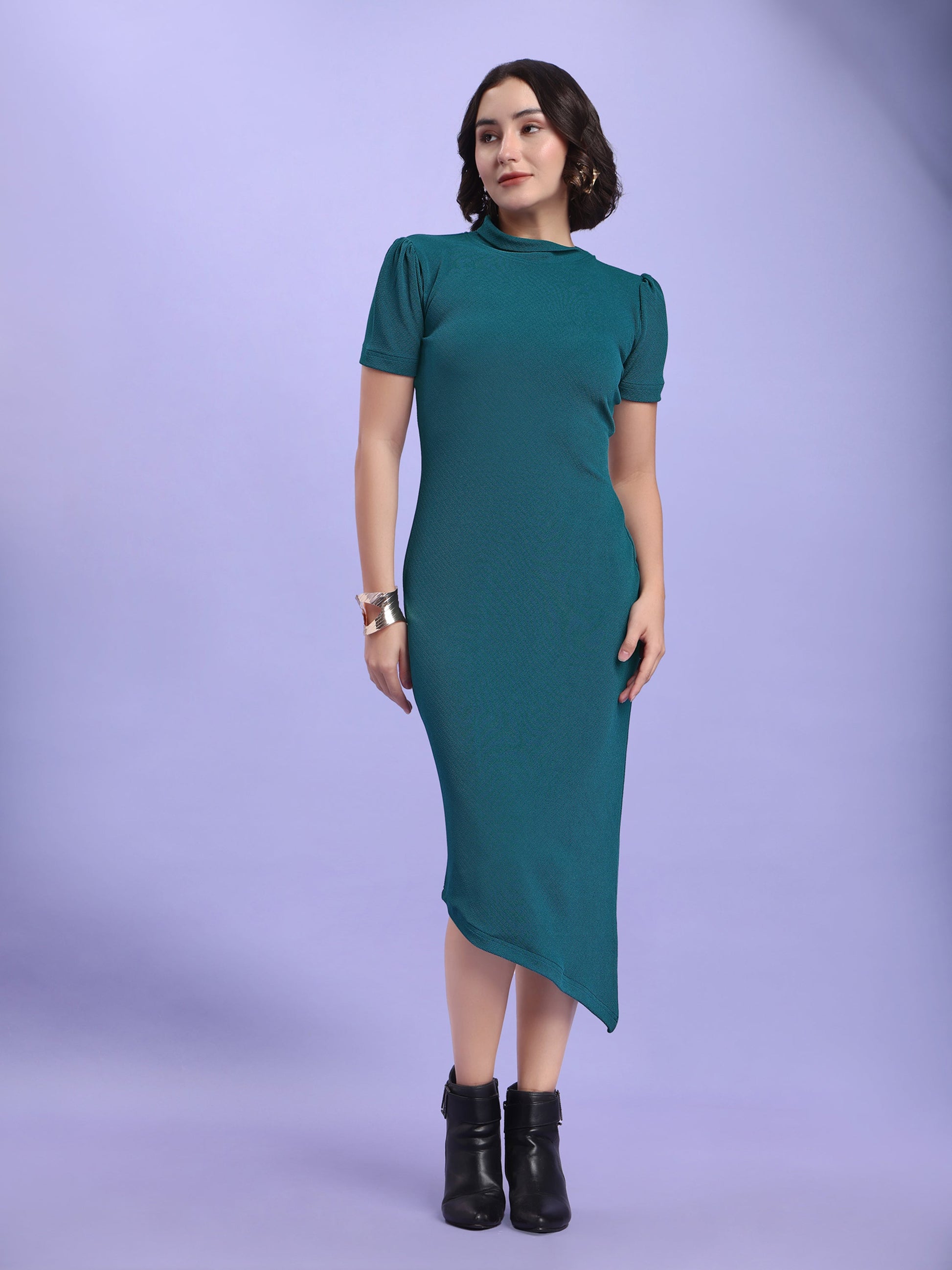 Bodycon Puff Sleeve Solid Dress