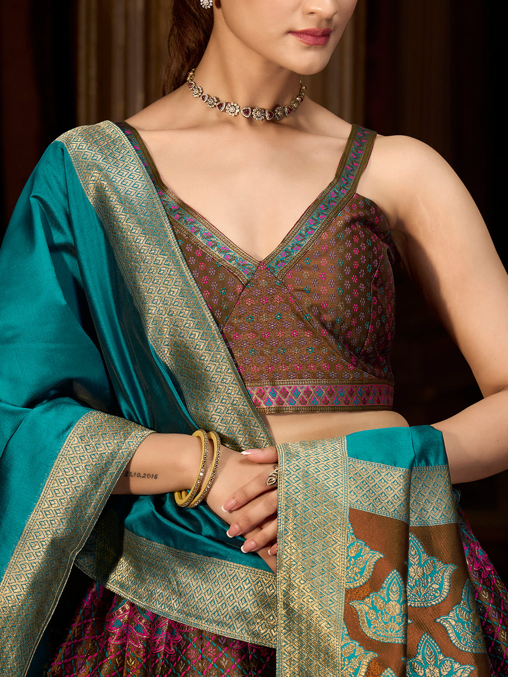 Women's Brown Kanjiwaram Lehengas