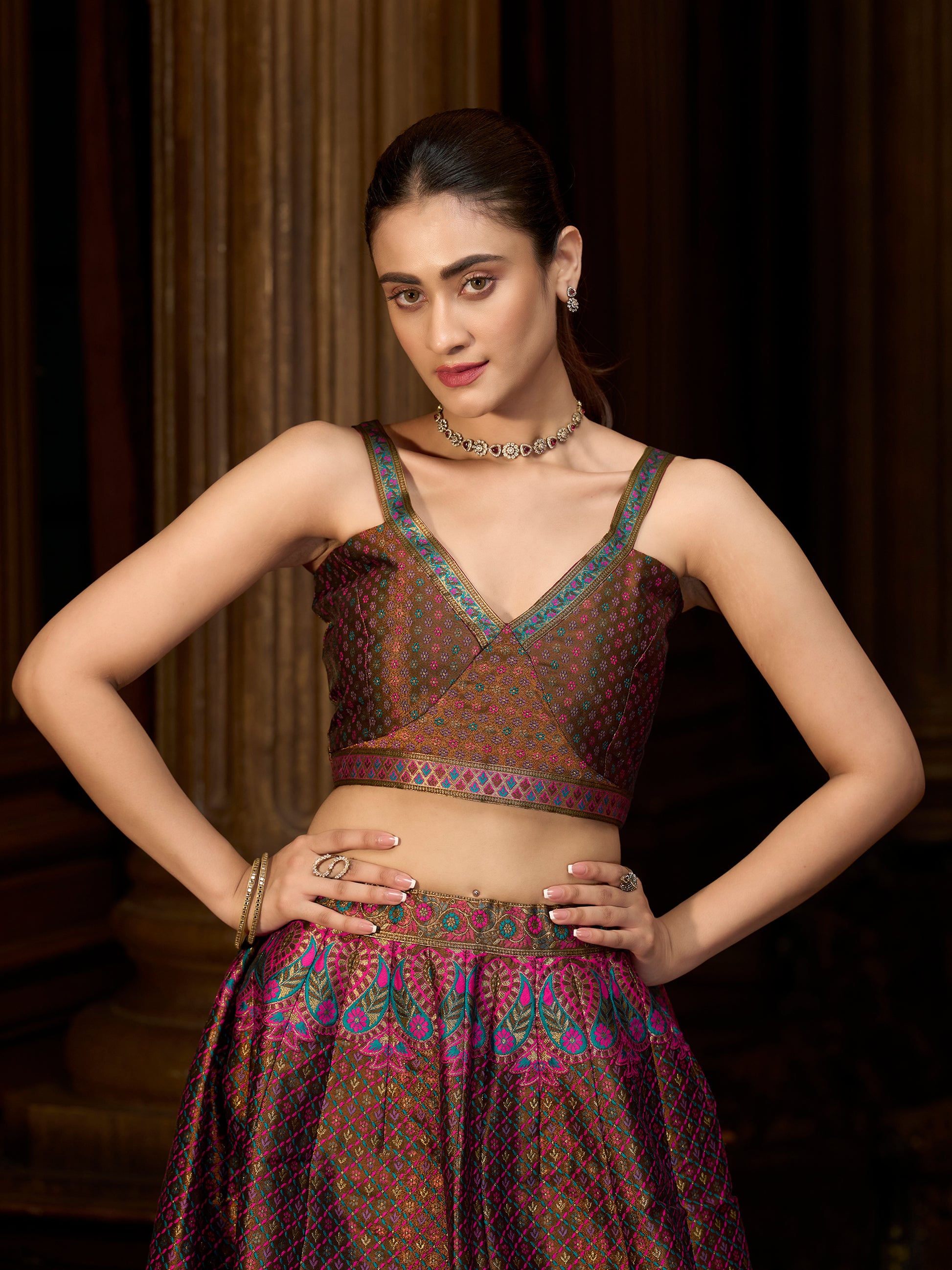 Women's Brown Kanjiwaram Lehengas