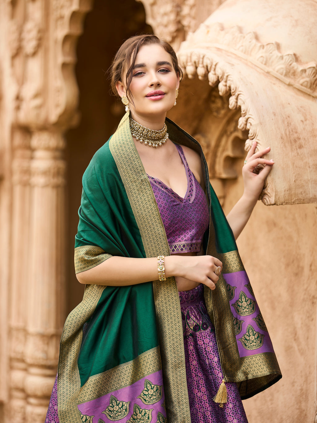 Women's Purple Kanjiwaram Lehengas