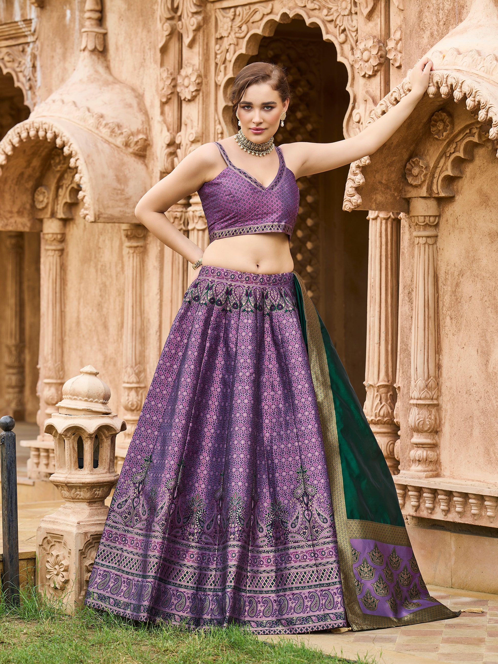 Women's Purple Kanjiwaram Lehengas