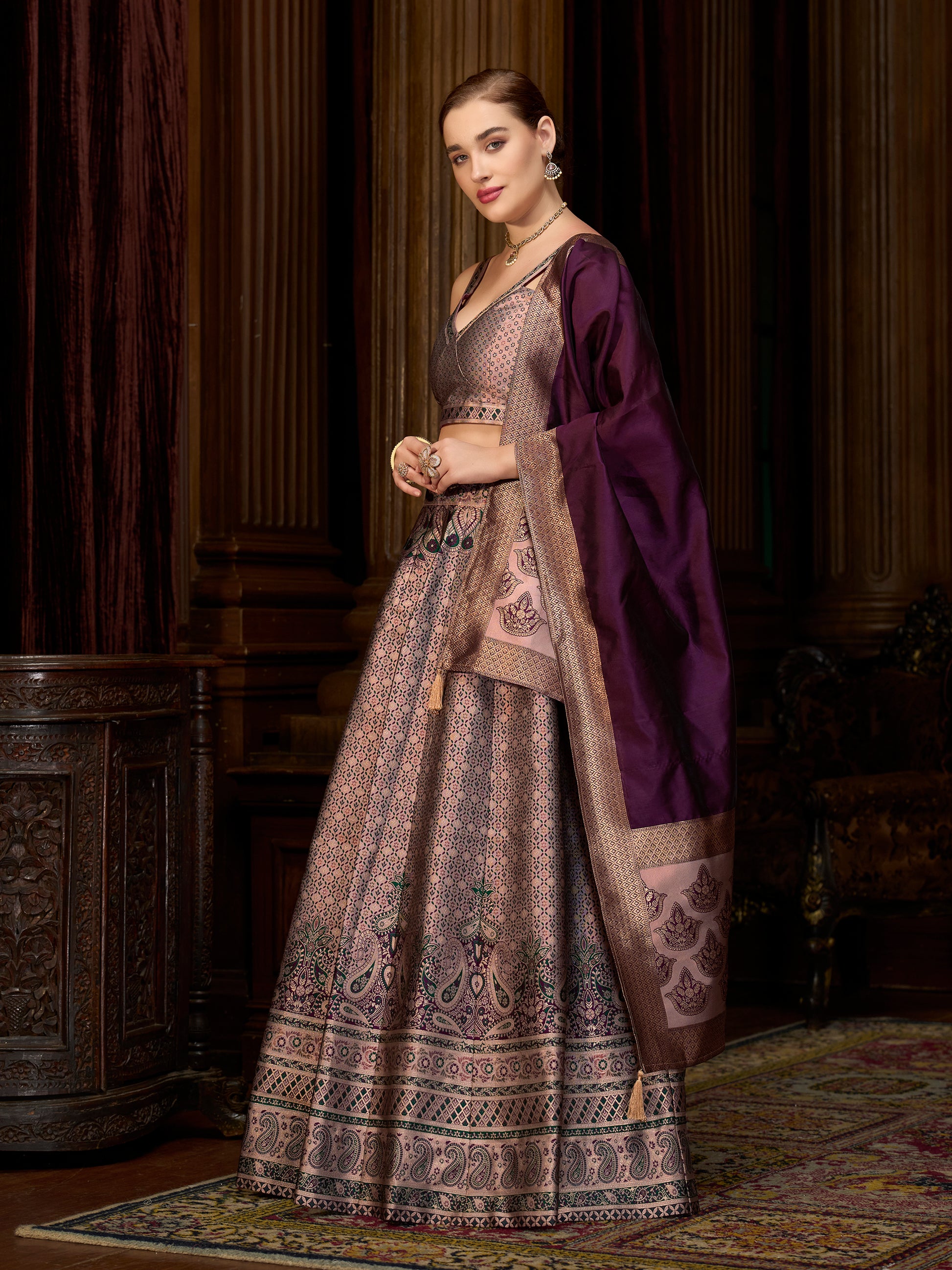 Women's Rose Kanjiwaram Lehengas