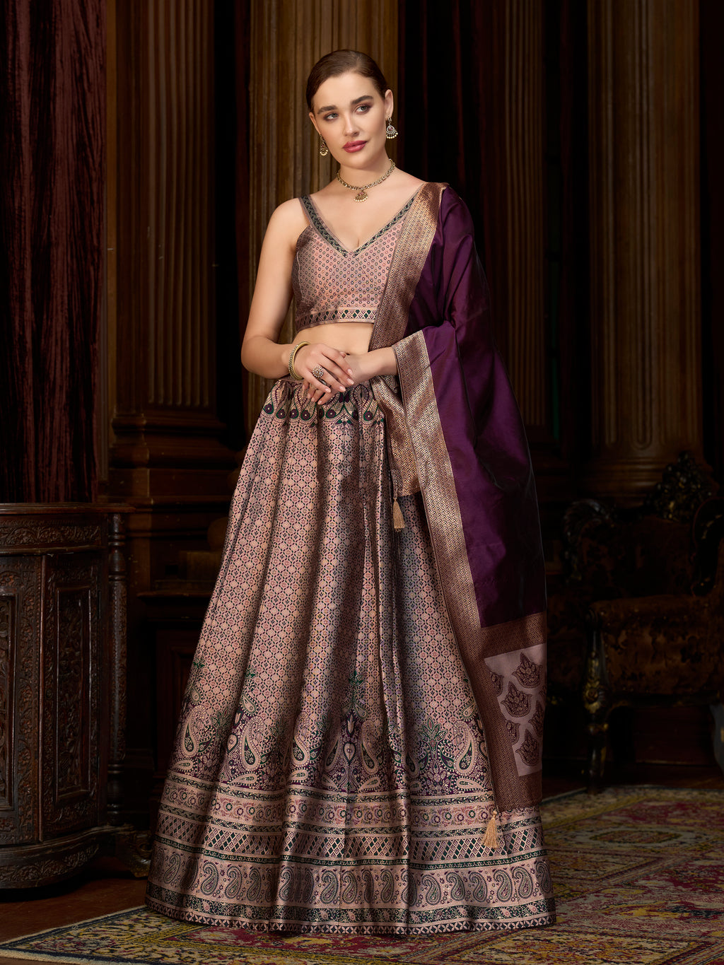 Women's Rose Kanjiwaram Lehengas