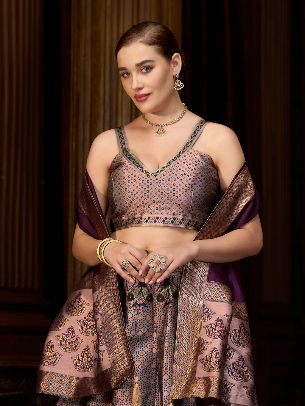 Women's Rose Kanjiwaram Lehengas