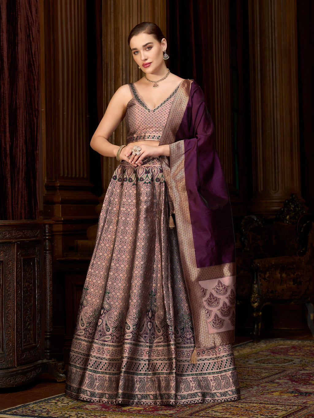 Women's Rose Kanjiwaram Lehengas