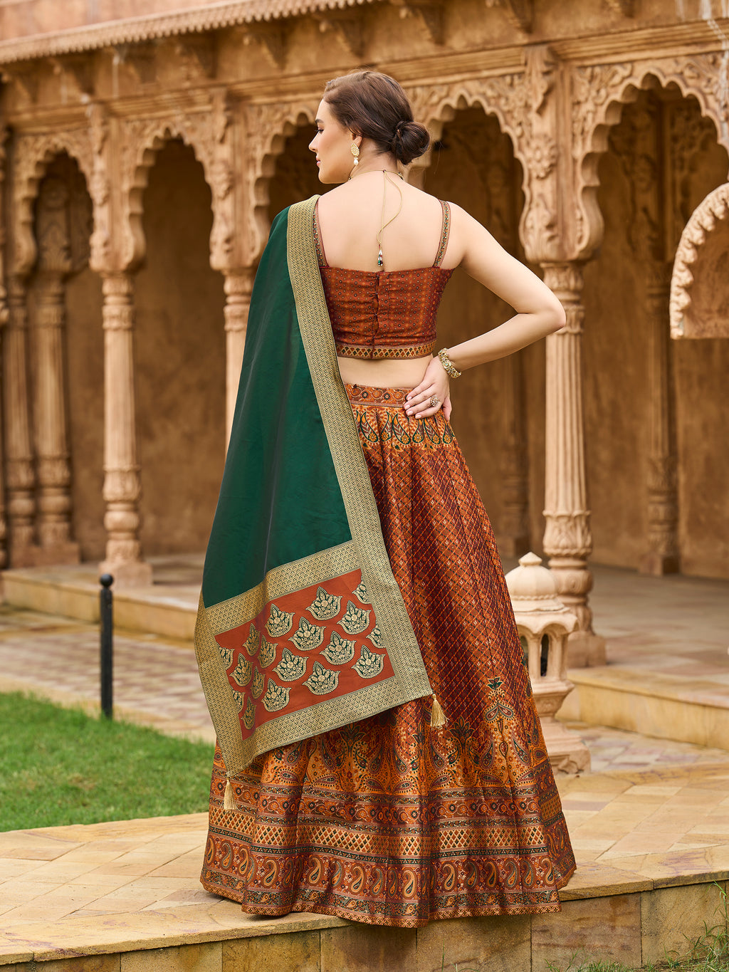 Women's Rust Kanjiwaram Lehengas