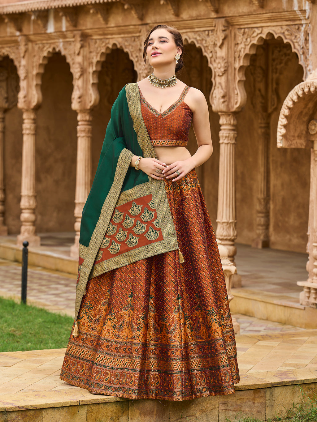 Women's Rust Kanjiwaram Lehengas