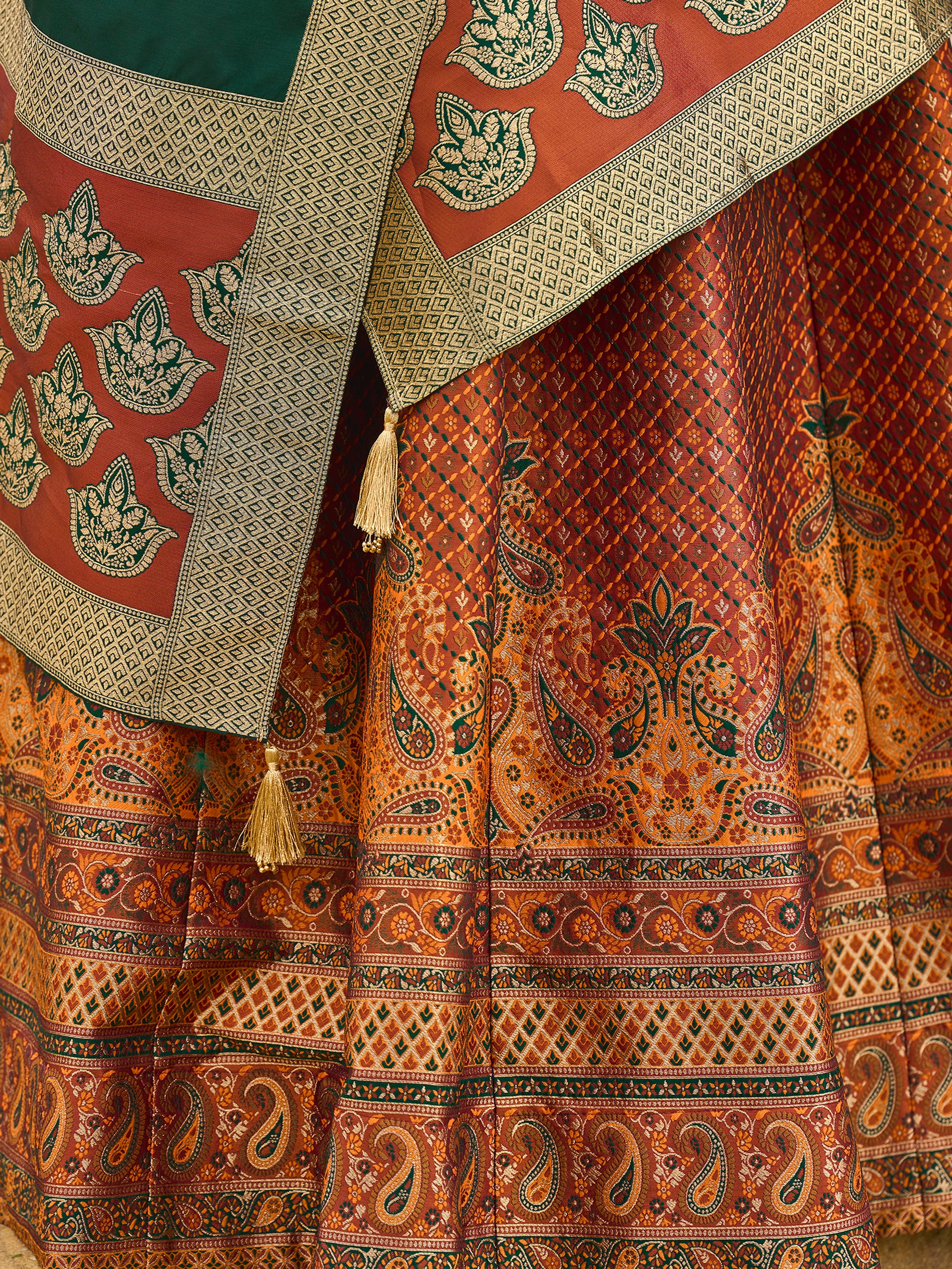 Women's Rust Kanjiwaram Lehengas