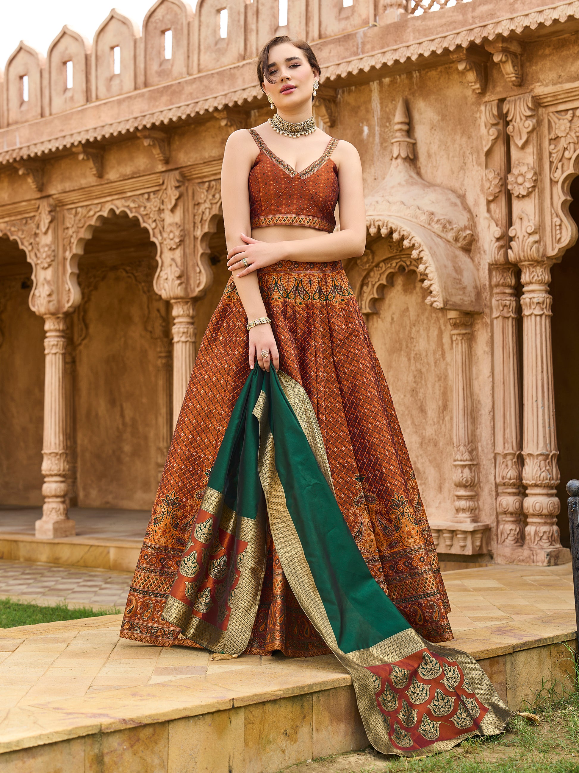 Women's Rust Kanjiwaram Lehengas