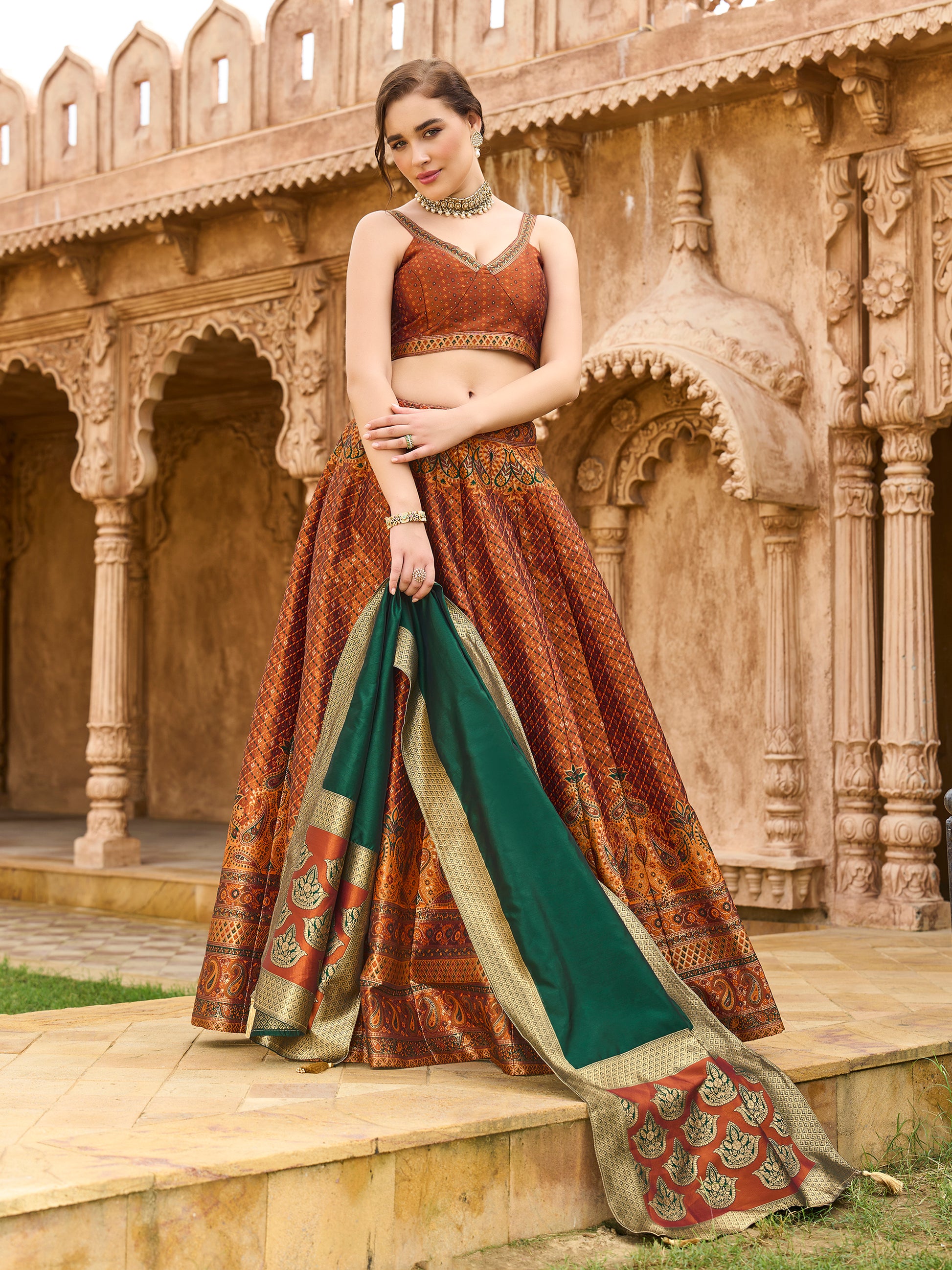 Women's Rust Kanjiwaram Lehengas