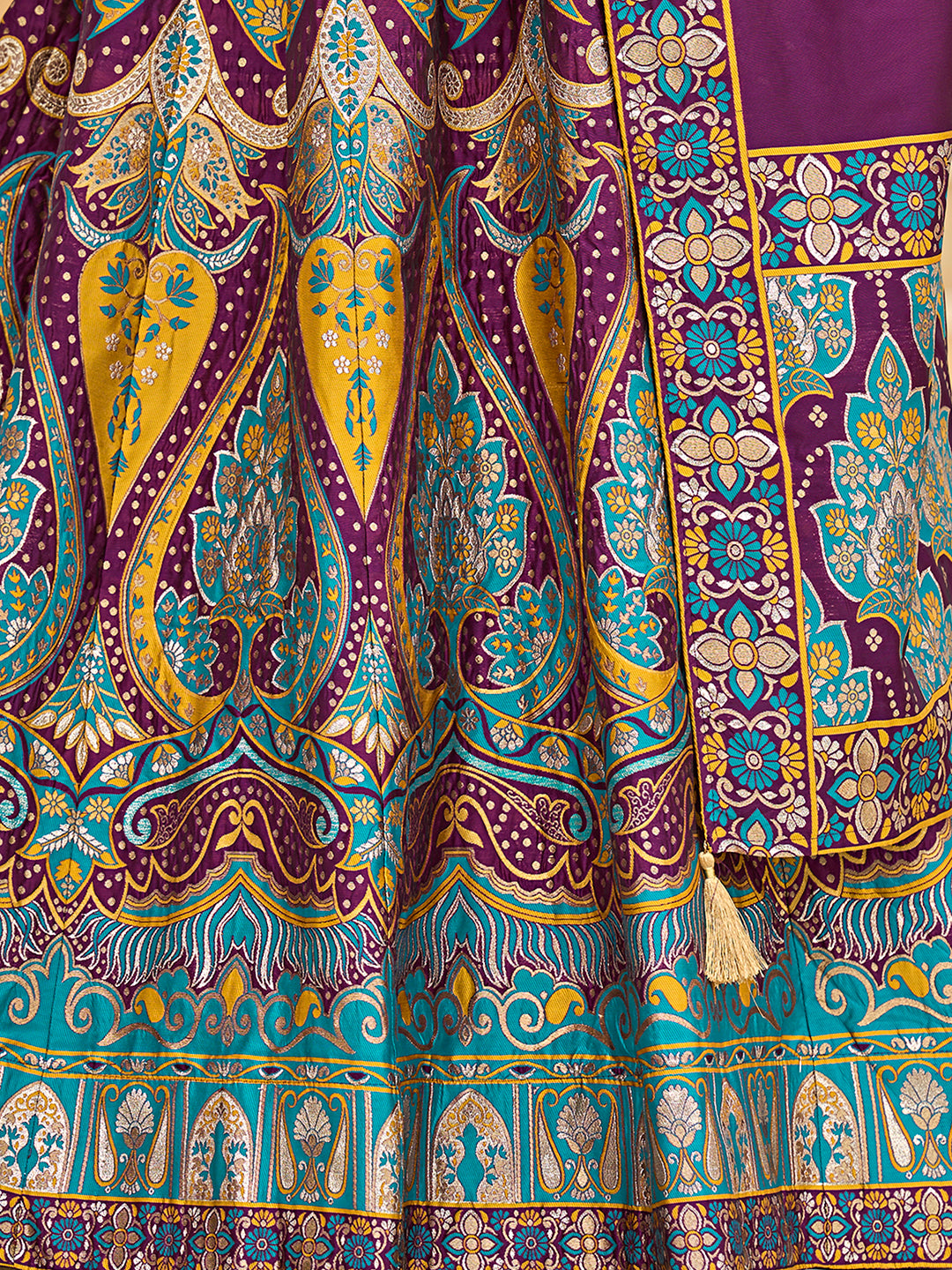 Jacquard Emblished V-Neck Sleeveless Semi-Stitched Lehenga Choli