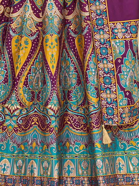 Jacquard Emblished V-Neck Sleeveless Semi-Stitched Lehenga Choli