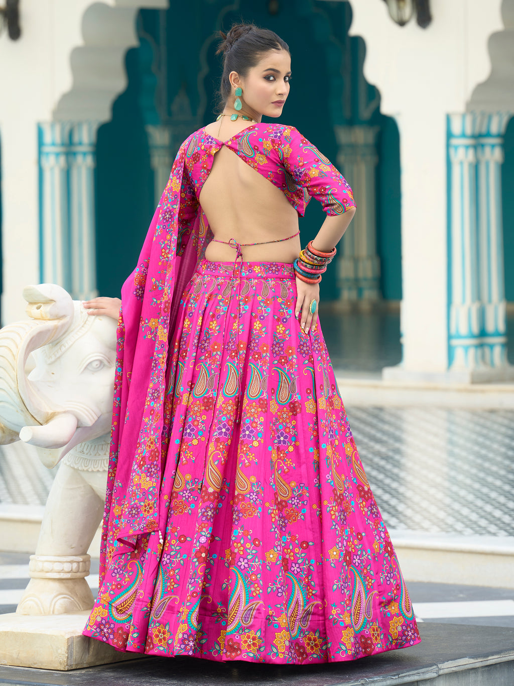 Women's Pink Chinon Lehengas