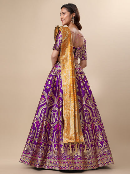 Women Wine Embellished Print Lehenga