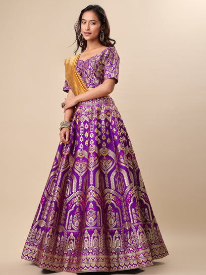 Women Wine Embellished Print Lehenga