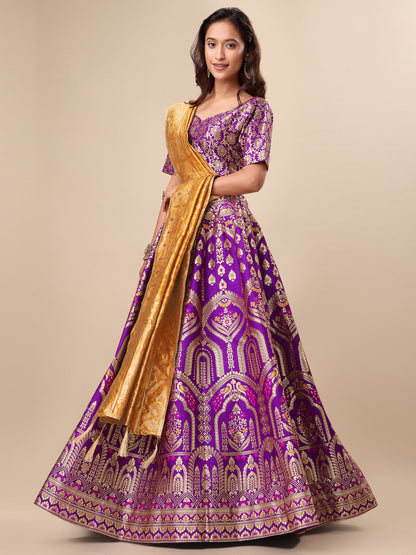 Women Wine Embellished Print Lehenga