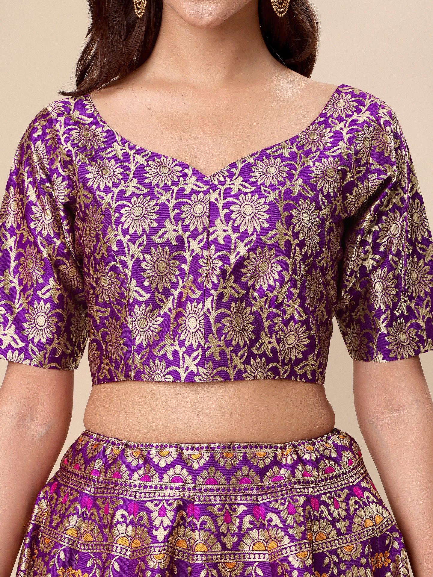 Women Wine Embellished Print Lehenga