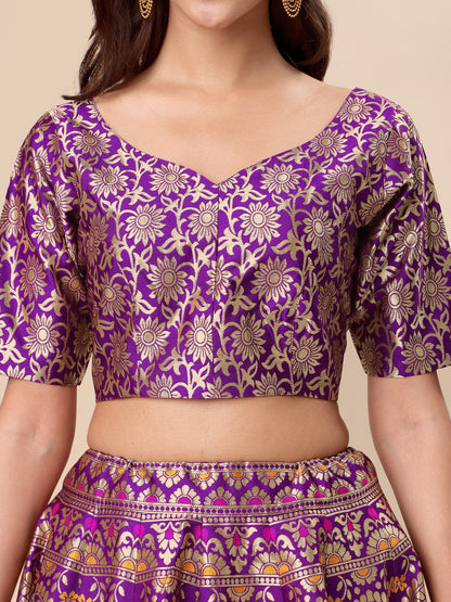 Women Wine Embellished Print Lehenga