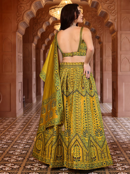 Kanjivaram Lehenga Choli Lime Woven Motifs