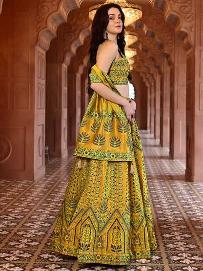 Kanjivaram Lehenga Choli Lime Woven Motifs