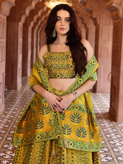 Kanjivaram Lehenga Choli Lime Woven Motifs