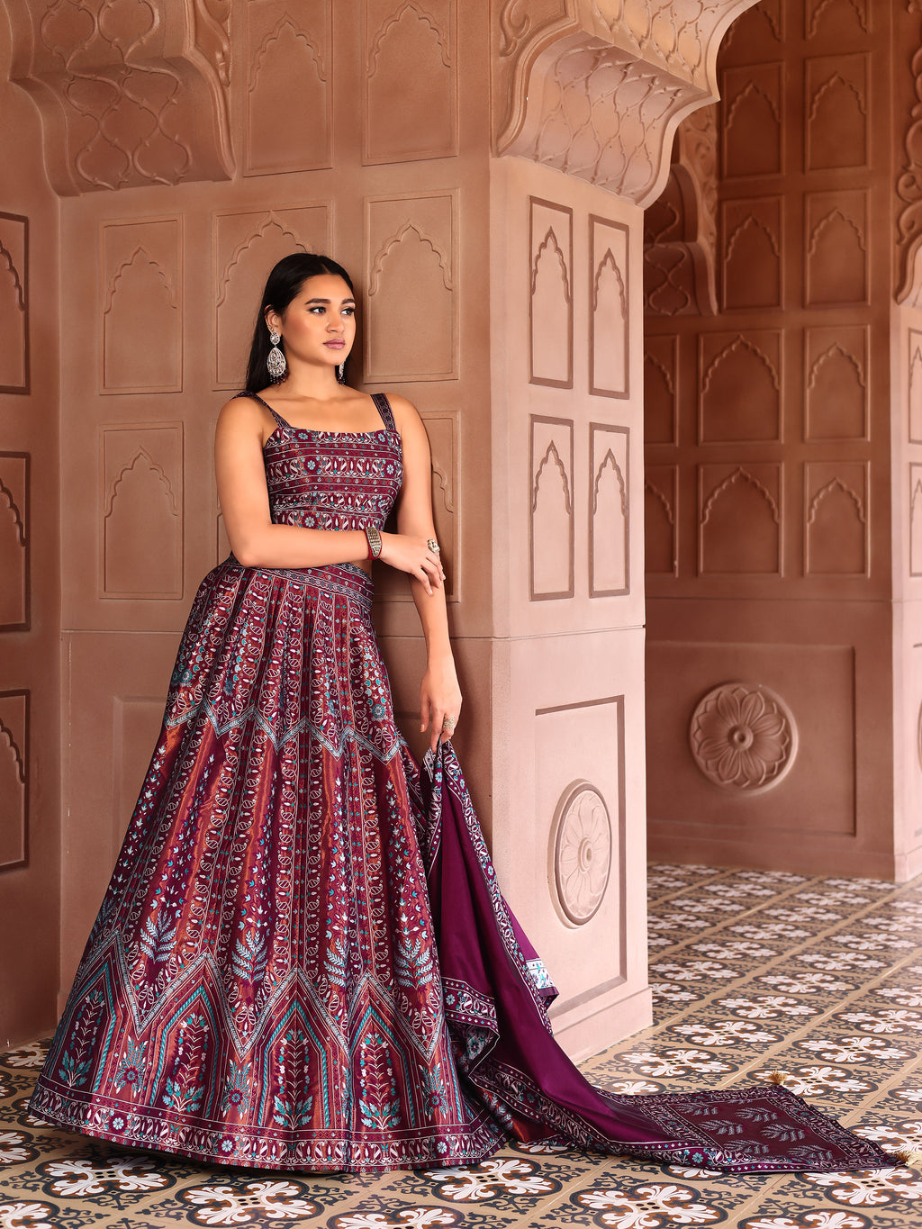 Kanjivaram Lehenga Choli Maroon Woven Motifs