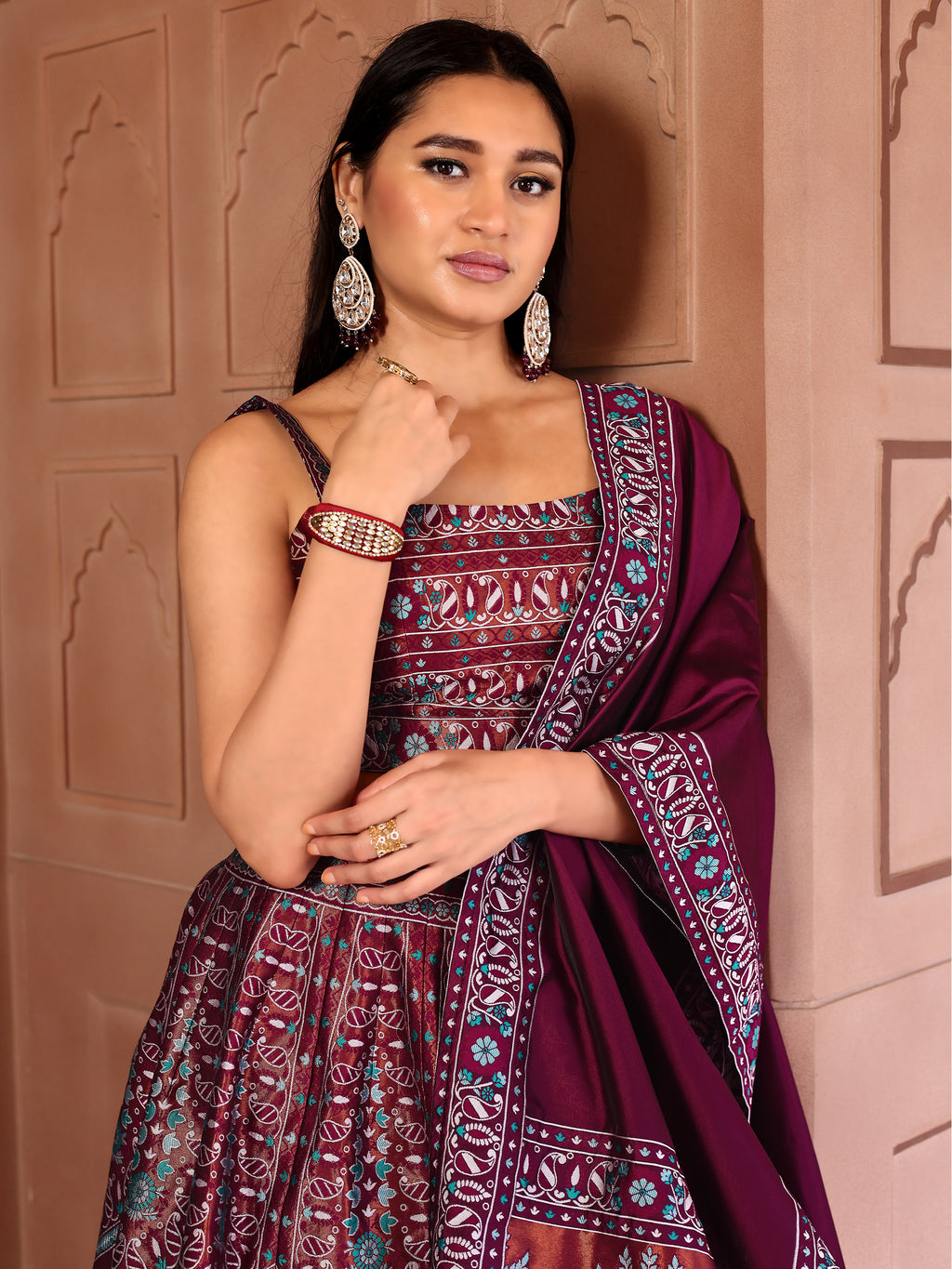 Kanjivaram Lehenga Choli Maroon Woven Motifs