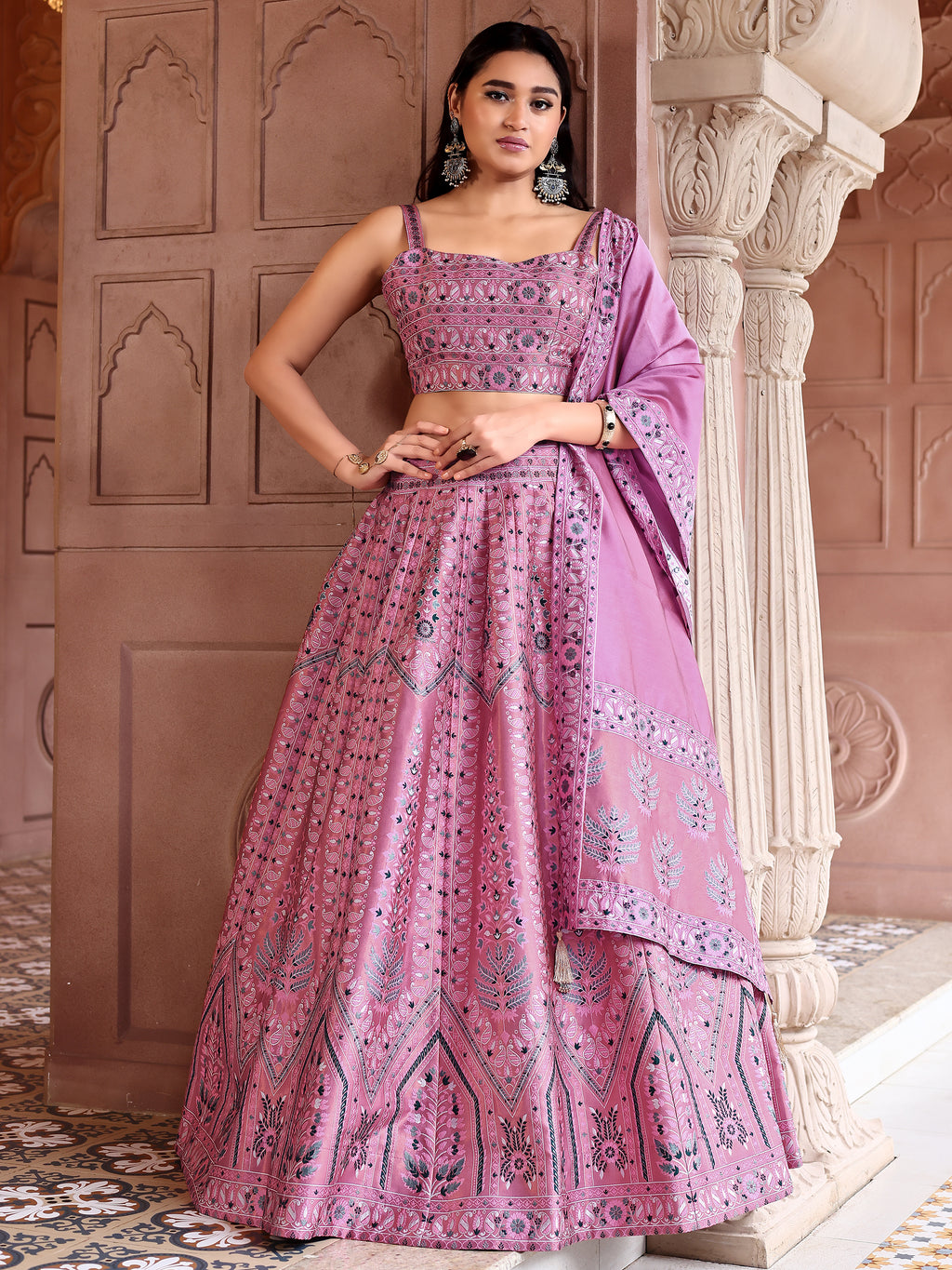 Kanjivaram Lehenga Choli Pink Woven Motifs