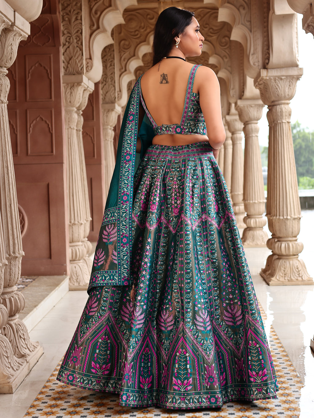 Kanjivaram Lehenga Choli Rama Woven Motifs