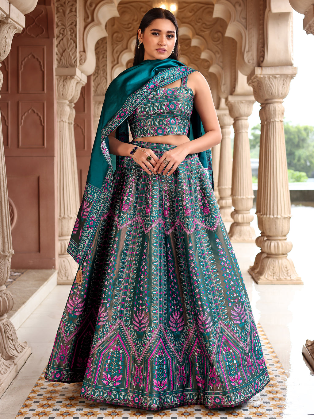 Kanjivaram Lehenga Choli Rama Woven Motifs