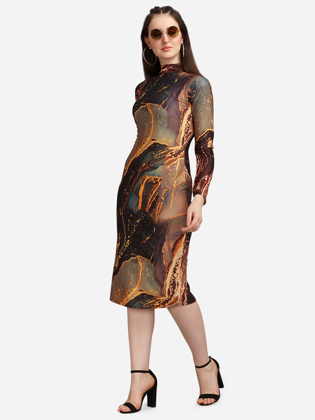 Midi Length Round Neck Dress