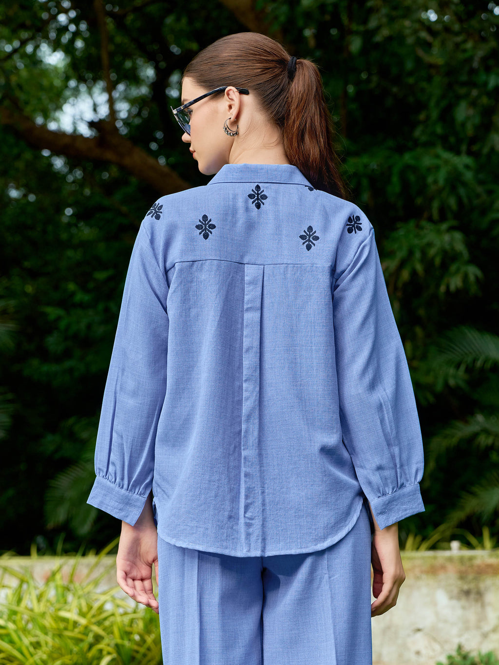 Women Shirt Style Puff Sleeve Shirt Collar Gathers Round Top