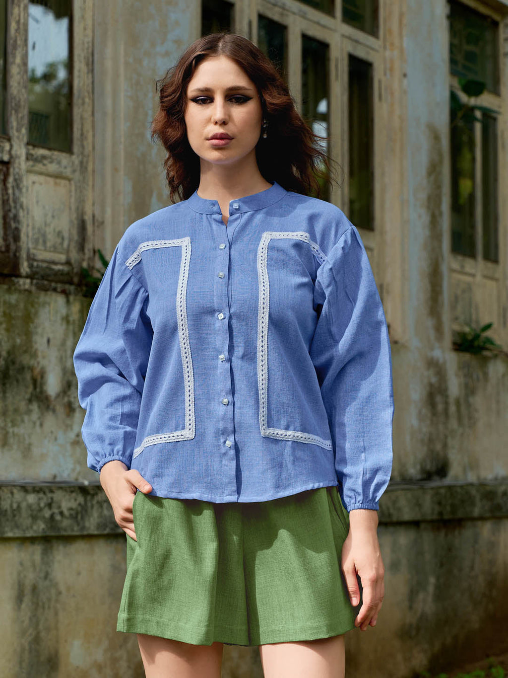 Mandarin Collar Linen Shirt