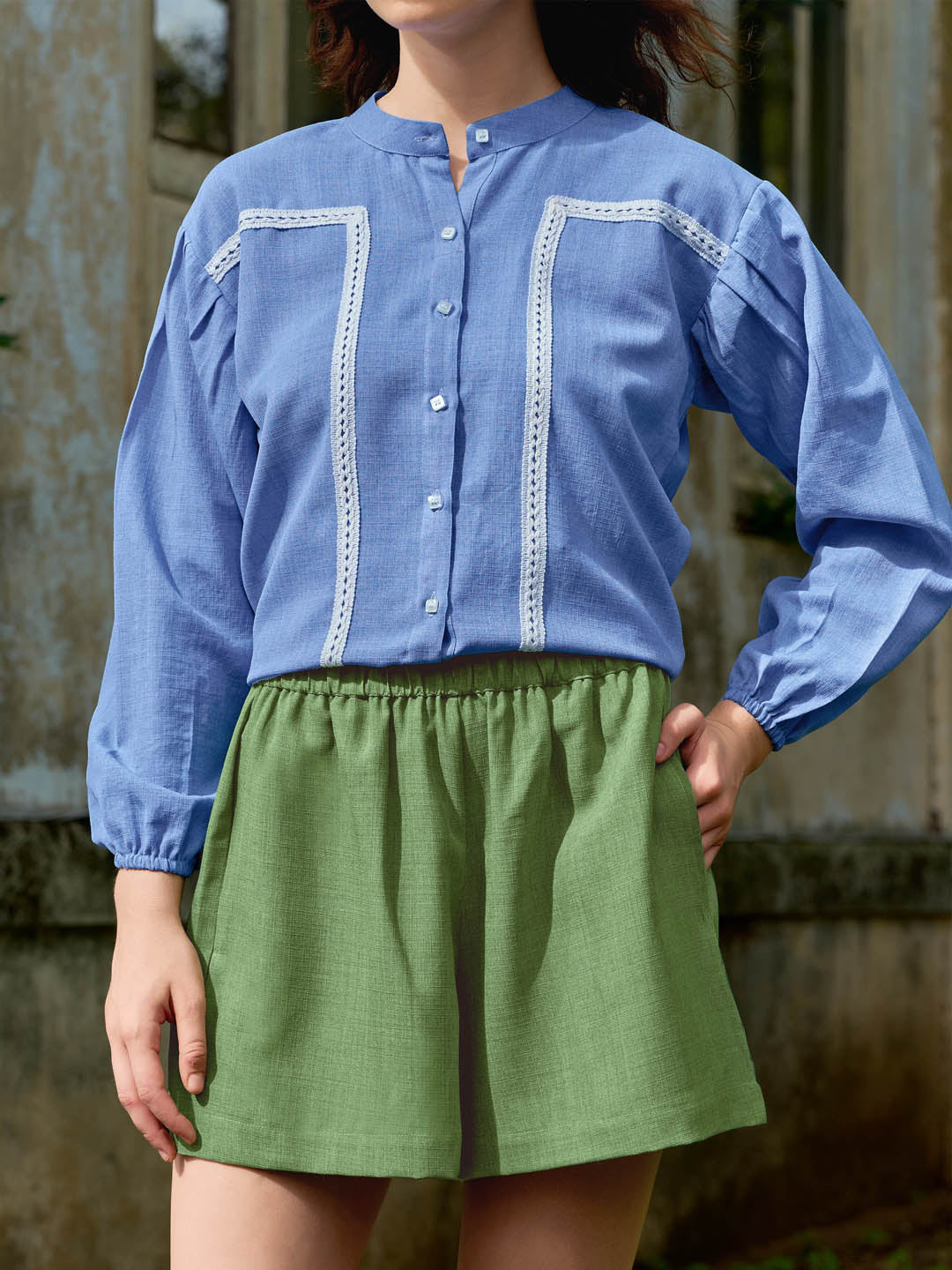 Mandarin Collar Linen Shirt