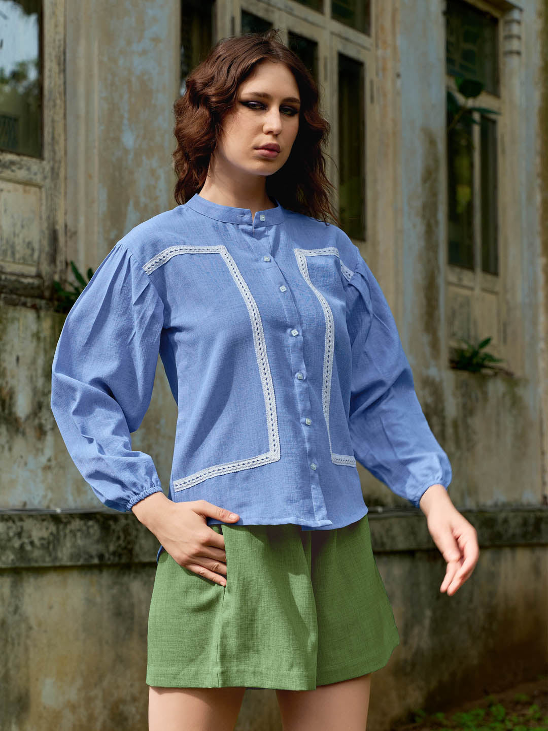 Mandarin Collar Linen Shirt