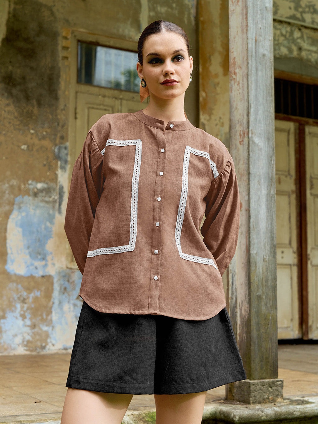 Mandarin Collar Linen Shirt