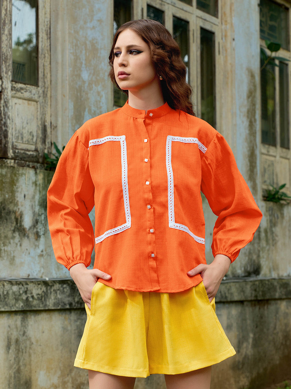 Mandarin Collar Linen Shirt