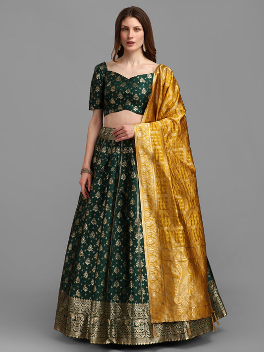 Women Self Design Green Lehenga Choli